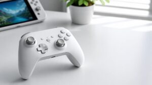 白いコンパクトゲームコントローラーのレビュー用画像