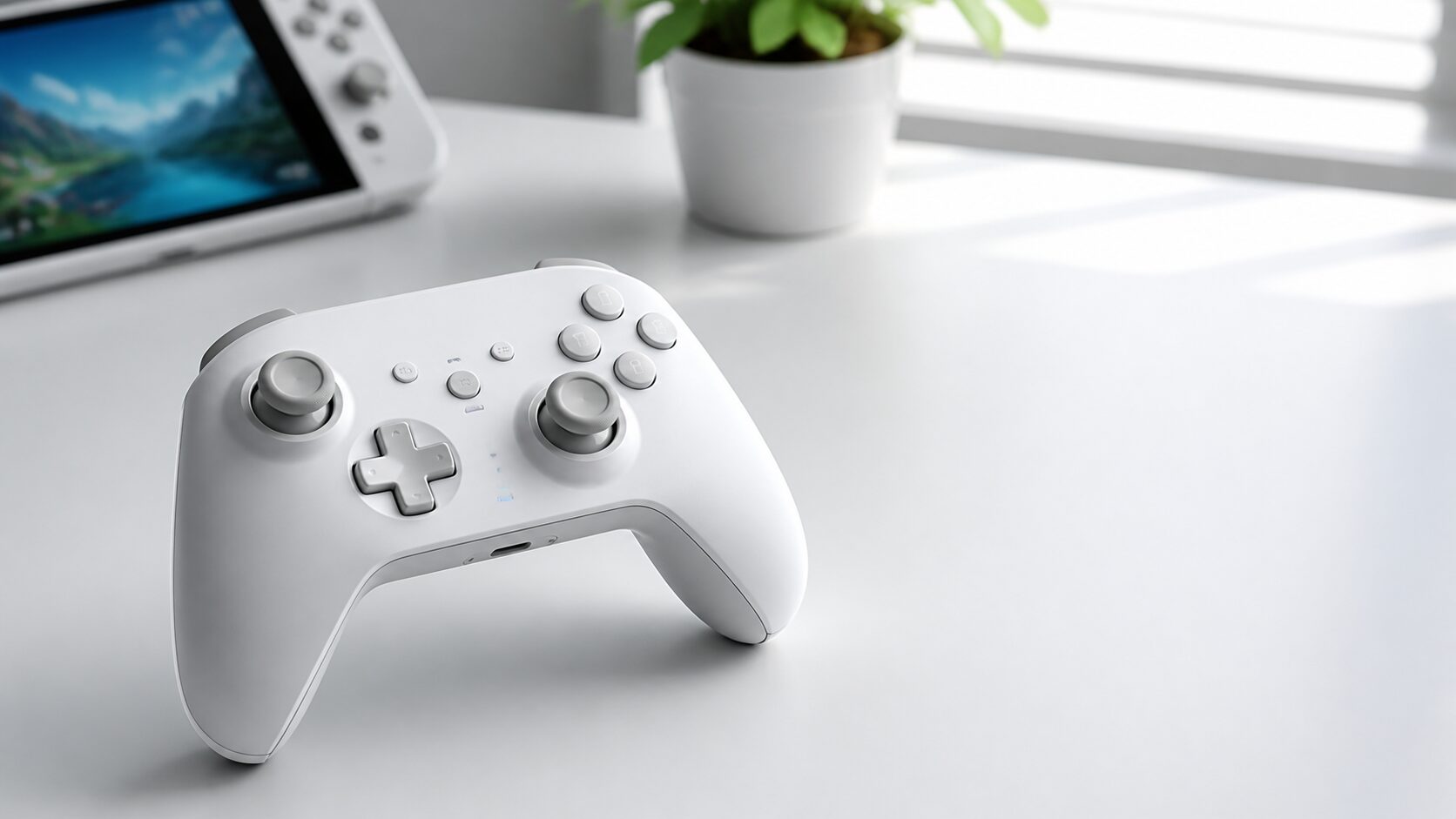 白いコンパクトゲームコントローラーのレビュー用画像